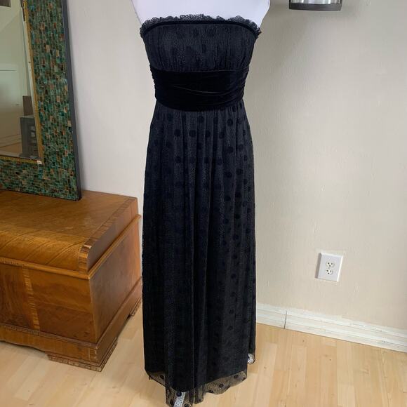 Kay Unger NY Size 6 Lace Velvet Polka Strapless Maxi Dress Black Party Cocktail - Picture 3 of 12